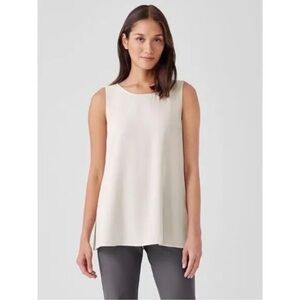 Eileen Fisher Silk Georgette Crepe Bateau Neck Tank in bone
